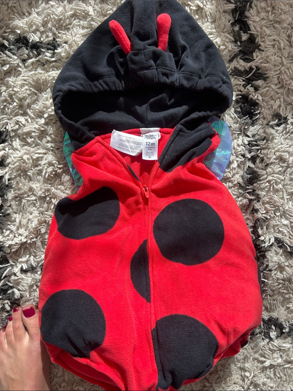 Carter's Red and Black Ladybug Hooded One-Piece